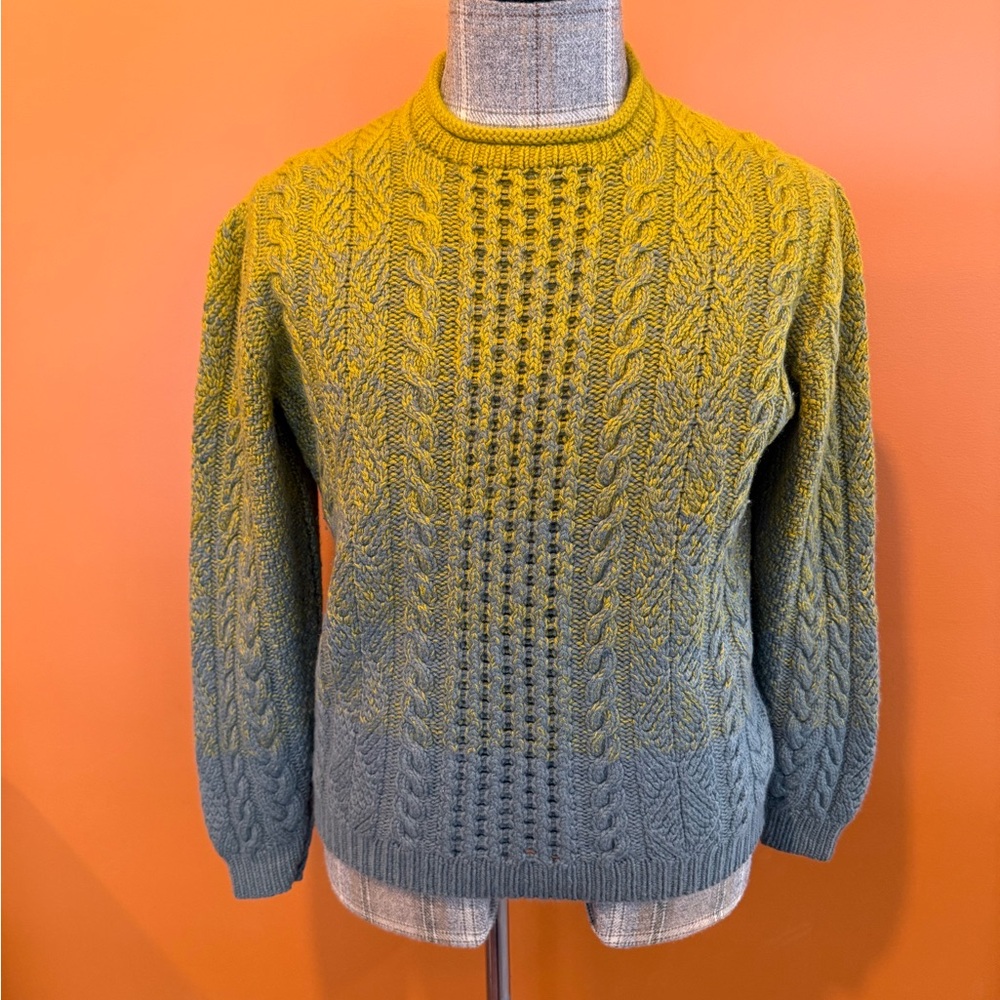 Men's Ombre’ Hand-Knit Sweater - Mustard/Loden in 100% Cashmere